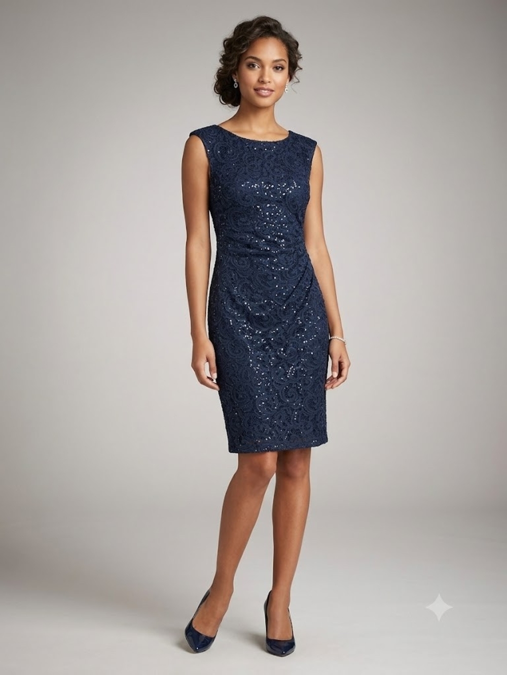 Lauren Ralph Lauren Navy Sequined Lace Midi Sheath Dress